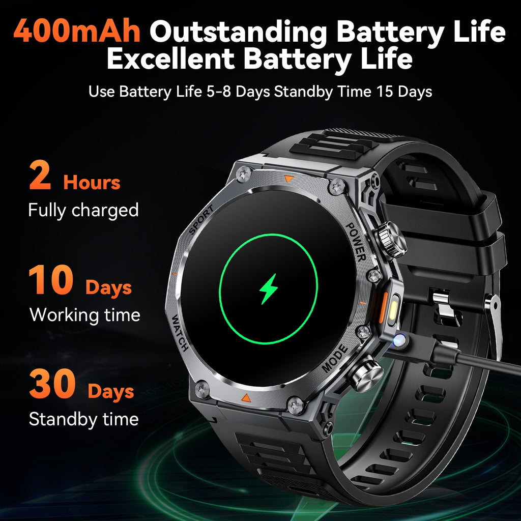 Smart Watch Fits for Android and iPhone, Military Smart Watch, Fitness Tracker, Smart Watch for Men with 100 + Sports Modes, Bluetooth Call/Answer, IP68 Waterproof Smartwatch, Gifts for Dad
