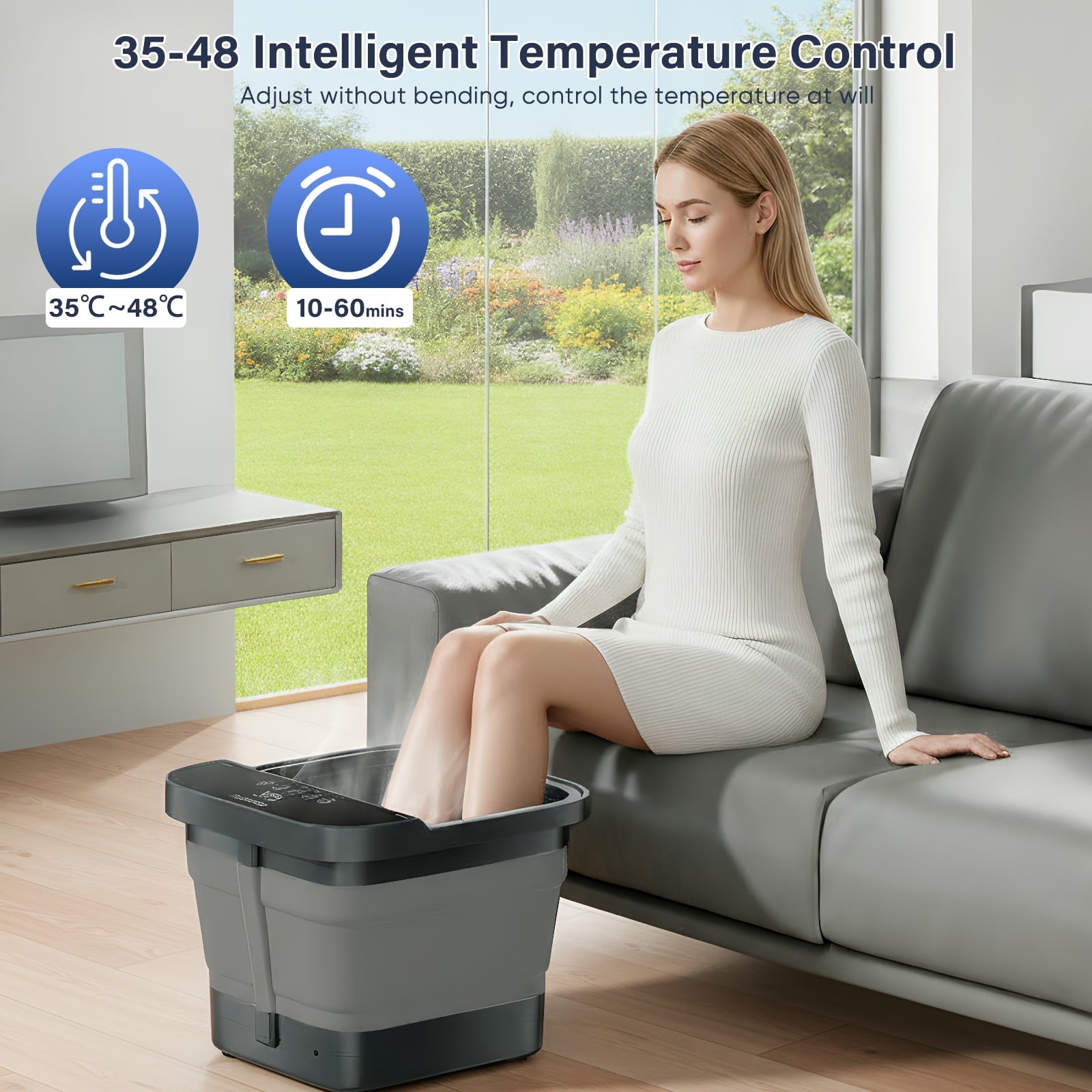 Doulami Collapsible Foot Spa Massager with Heat & Massage Rollers,Temp Control,Bubble,Touch Screen,Remote Control